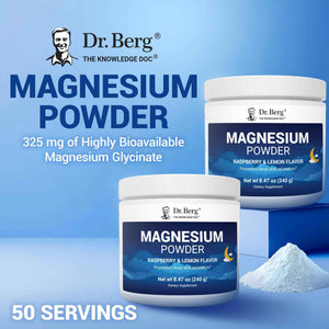 Dr. Berg Magnesium Glycinate Powder for Sleep, Relaxation, & Stress Relief - Now Includes Vitamin D3 & Zinc - Delicious Raspberry & Lemon Flavor (50 Servings) Magnesium Powder - Magnesium Drink Powder