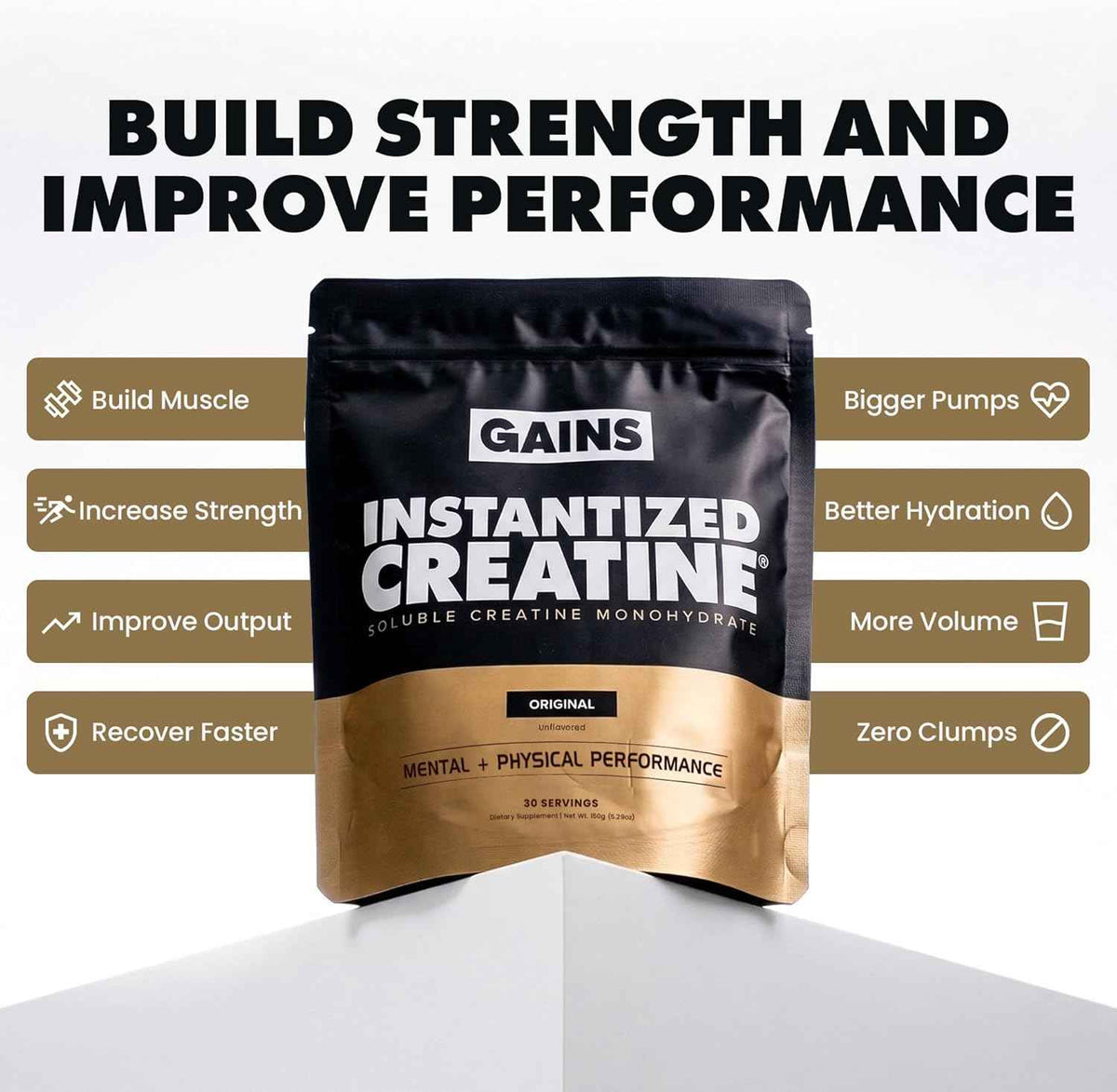 Gains in Bulk Instantized Creatine Monohydrate for Women and Men, Soluble Pre Workout Powder, Supports Muscle Building, Strength and Performance, Unflavored and Sweet Lemonade, 60 Servings