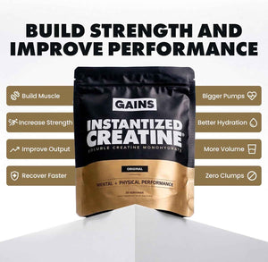 Gains in Bulk Instantized Creatine Monohydrate for Women and Men, Soluble Pre Workout Powder, Supports Muscle Building, Strength and Performance, Unflavored and Sweet Lemonade, 60 Servings