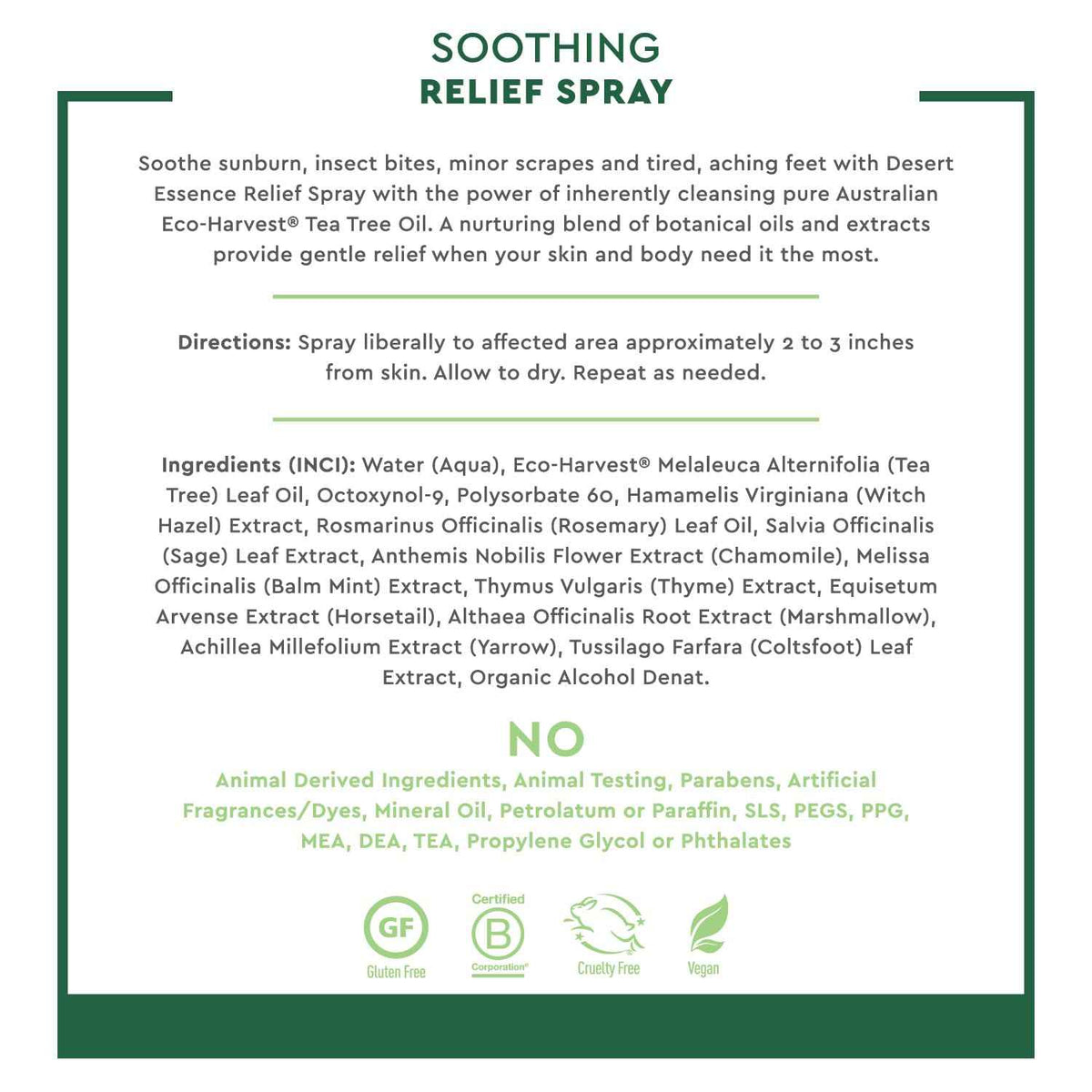 Desert Essence Relief Spray - 4 Fl Oz - Antiseptic Eco-Harvest Tea Tree Oil & Other Essential Oils - Natural First Aid - Minor Burns - Sunburn - Insect Bites - Scrapes - May Comfort Aching Feet