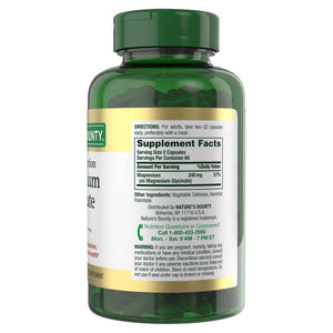 Nature’s Bounty High Absorption Magnesium Glycinate 240 mg for Supporting Muscle Relaxation and Bone, Heart & Nerve Health - Non-GMO, Gluten-Free, Vegetarian, 120 Count/60 Servings