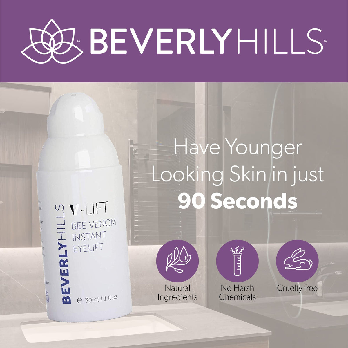 Beverly Hills V-Lift Instant Eye Lift Bee Venom Serum – Firming Eye Treatment for Puffiness, Dark Circles & Wrinkles (30mL)
