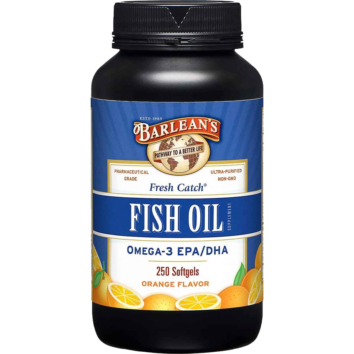 Barlean's Omega 3 Fish Oil Supplements, 600mg Fish Oil Pills with EPA & DHA, Softgels for Joint, Brain, & Heart Health, Orange Flavored, 250 Count