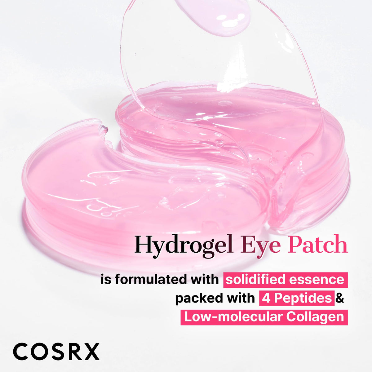COSRX Pink Peptides Collagen Hydrogel Eye Patch - 60 Patches - Revitalizing Under Eye Mask for Dark Circles & Puffiness