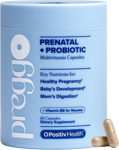 PREGGO Prenatal Vitamin + Probiotic with Folate & Choline - 30-Day Supply