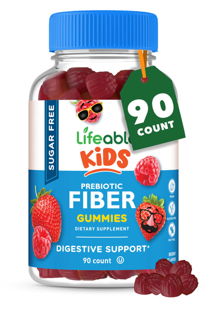 Lifeable Sugar Free Prebiotic Kids Fiber Gummies | 4g Fiber for Kids | Great Tasting Vegetarian Fiber Supplements for Kids | for Digestive Health | Fiber Gummies for Kids | 90 Probiotics Gummies