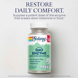 SOLARAY DAO Enzyme - Digestive Enzyme that Breaks Down Histamine - 60,000 HDU - Digestive Enzymes - Vegan, Gluten Free, Lab Verified - 30 Servings, 30 VegCaps