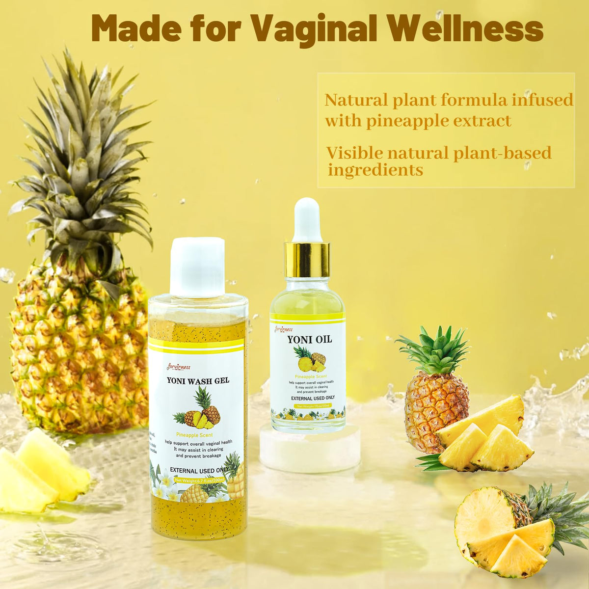 forvirness Natural Yoni Wash Yoni Oil Set, Cleanse - Remove Odor - ph Balance Feminine Wash