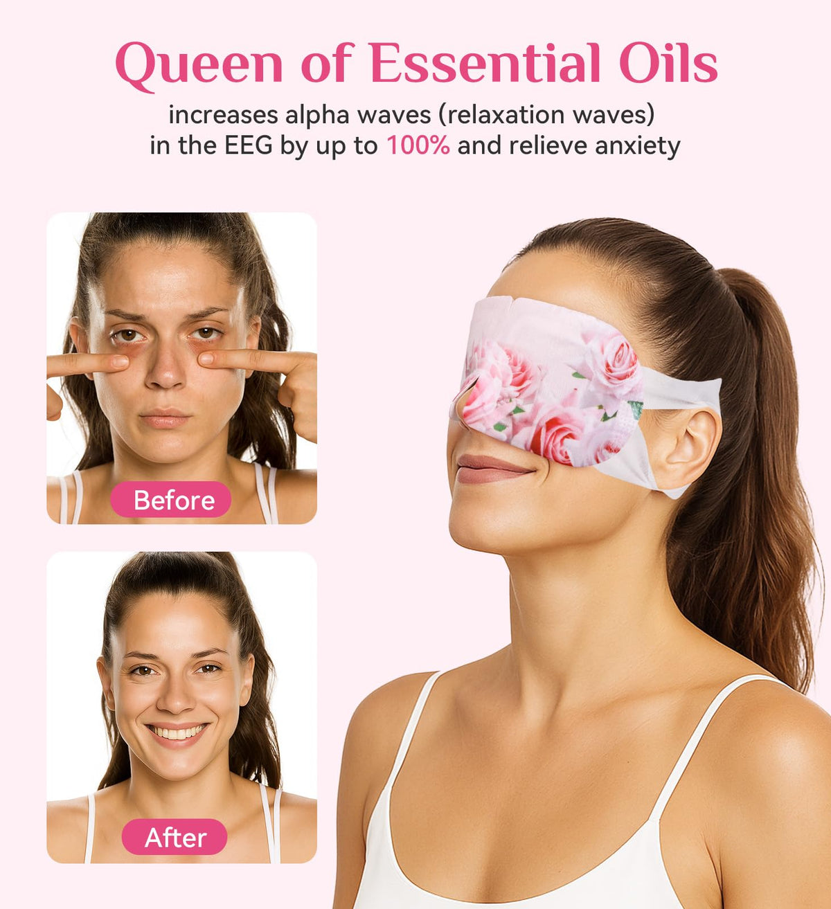 ZHENYEMEI Rose Heated Eye Mask - Self-Heating Warm Compress for Dry Eyes, Puffiness & Dark Circles - Relaxing Rose Scent (18 Packs)