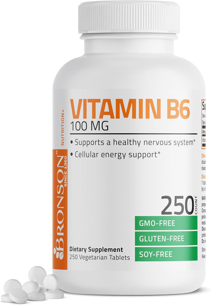 Bronson Vitamin B6 100mg Premium Vitamin B6 Supplement, 250 Tablets