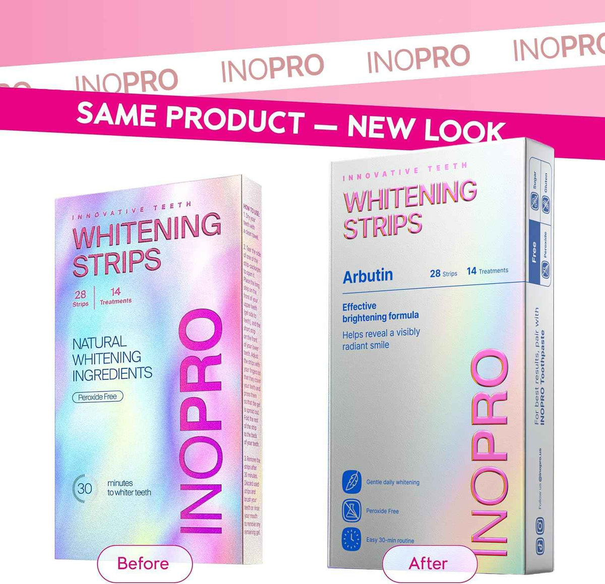 InoPro Teeth Whitening Strips 14 Treatments Kit - Enamel Safe Teeth Whitener, Peroxide-Free, Green White Strips