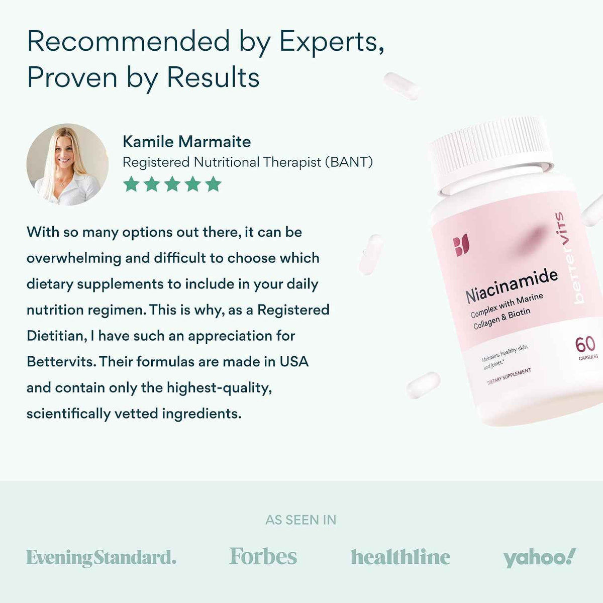 Bettervits Niacinamide Supplement with Vitamin B3, Marine Collagen & Hyaluronic Acid | High-Strength Vitamin B3 Capsules 300 mg. with Turmeric for Energy Metabolism & Skin Support - 60 Capsules