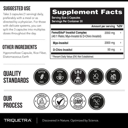 Femositol Myo-Inositol & D-Chiro Inositol Complex Supplement - Clinically Validated 40:1 Ratio (Vitamin B8) - Hormonal Balance & Healthy Ovarian Function Support (90 Capsules - 30 Servings)