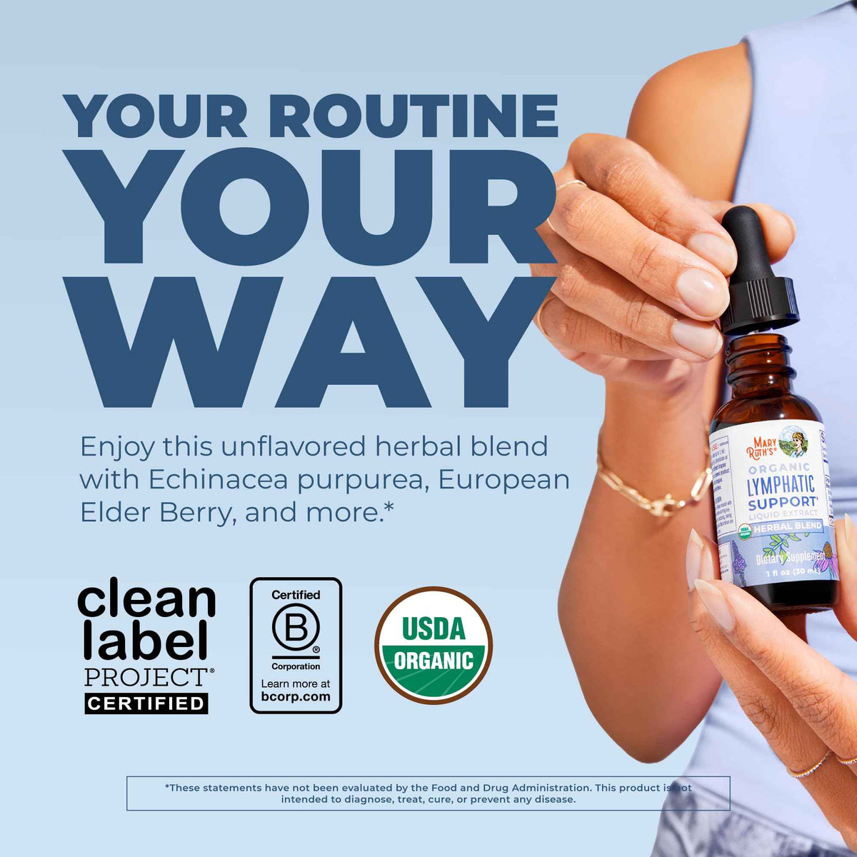MARYRUTH'S Lymphatic Support Liquid Drops USDA Organic - Herbal Blend with Echinacea & Elderberry - Blue Vervain - Vegan - Alcohol-Free - Non-GMO - 30 Servings