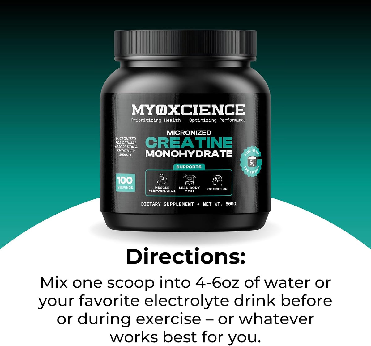 MYOXCIENCE Micronized Creatine - Supports Muscle Performance, Lean Body Mass, & Cognition - 100 Servings