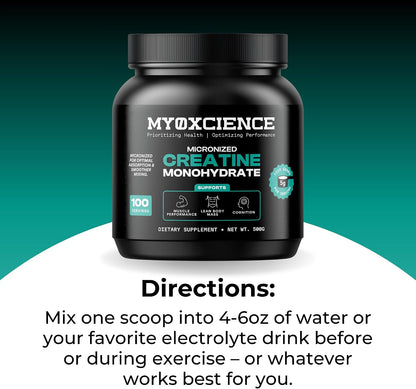 MYOXCIENCE Micronized Creatine - Supports Muscle Performance, Lean Body Mass, & Cognition - 100 Servings