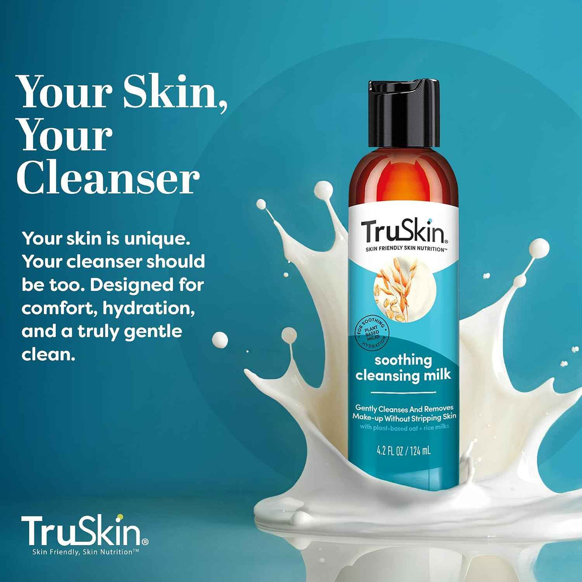TruSkin Soothing Cleansing Milk with Rice & Oat Milk, 5 fl oz - With Hyaluronic Acid to gently remove makeup, cleanse and hydrate sensitive skin without stripping moisture