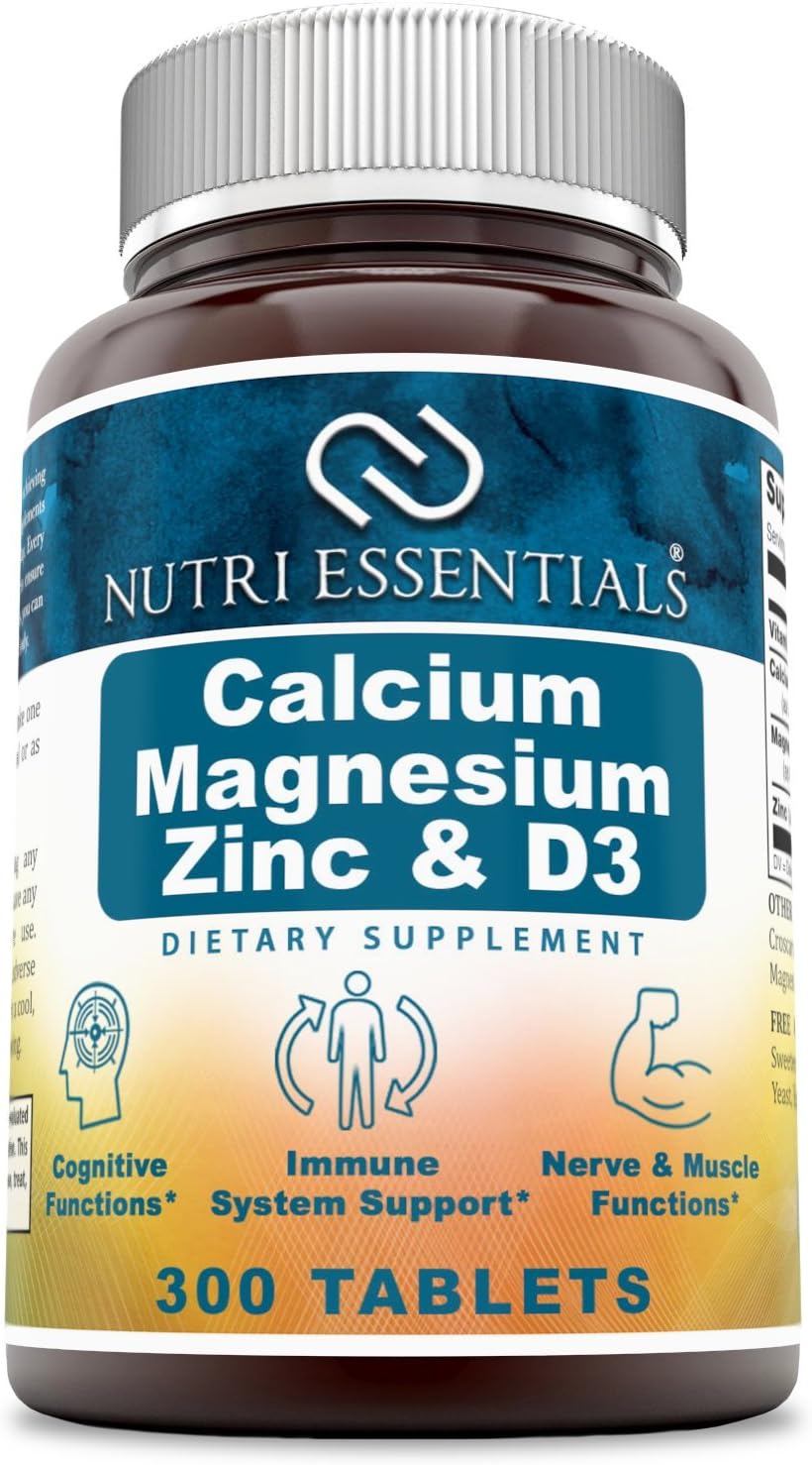 Calcium Magnesium Zinc + Vitamin D3 Tablets- Promotes Strong Bones & Teeth, Support Nerve & Muscle Function* (300 Count)