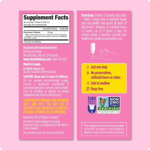 Ddrops Baby, Organic Teething Liquid Drops, for Ages 3 Months+, 60 Drops, 0.06 fl oz (1.7 ml)