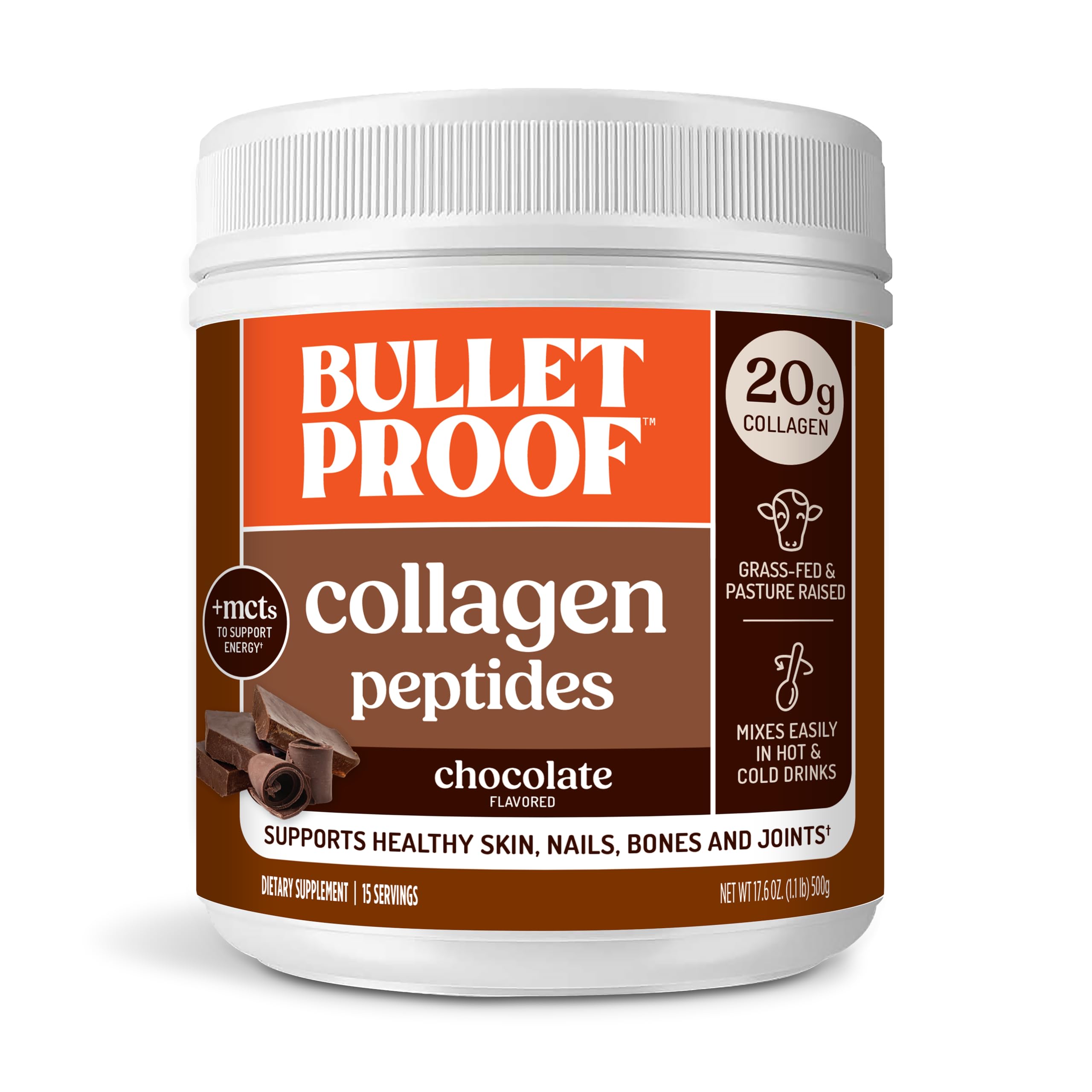 Bulletproof Chocolate Collagen Peptides Protein Powder with MCT Oil 17.6 oz