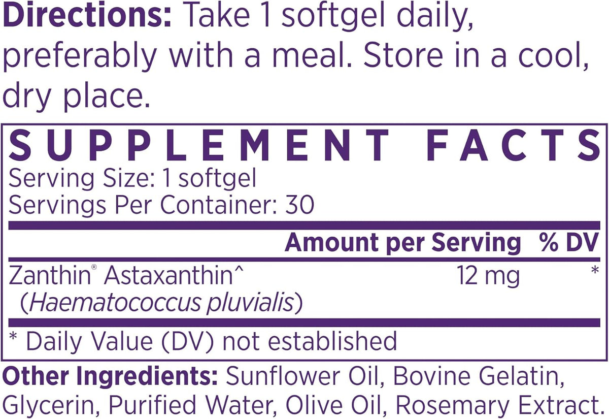 NAOMI Extra Strength Astaxanthin 12mg - Patented Zanthin for Antioxidant, Skin, Eye & Brain Support - Supercritical CO2 Extracted, High Absorption Softgel, Non-GMO, Gluten-Free, 30-Day Supply