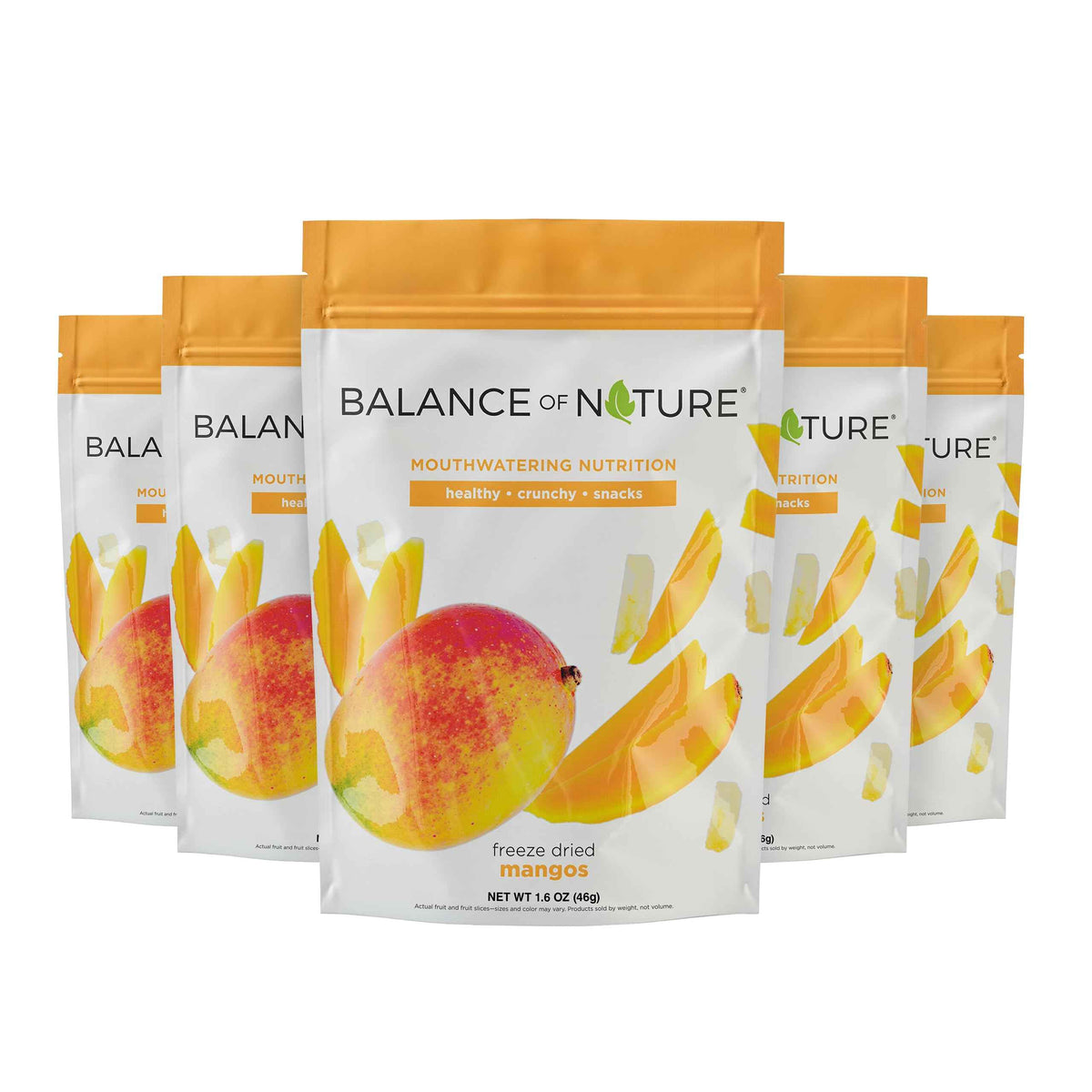 Balance of Nature Freeze-Dried Mangos (5 Pack) - 100% Real Fruit, Crunchy Mango Slices, Healthy Snack, Mouthwatering Nutrition, Gluten-Free, Vegan, No Sugar Added, Five 1.6 oz Bags