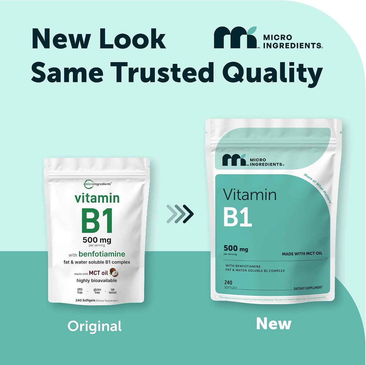 Micro Ingredients Vitamin B1 Thiamine 500mg with Benfotiamine & MCT Oil, 240 Softgels - Highly Bioavailable Thiamine Supplement for Energy & Nervous System Support* - Non-GMO, Soy Free