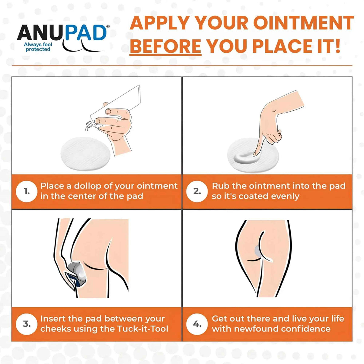 Butts Are Messy - Control The Mess. ANUPAD Premium Absorbent Pads. Confidently Handle Bowel Leakage, Bleeding Hemorrhoids, And The Mess Hemorrhoid Ointments Make.