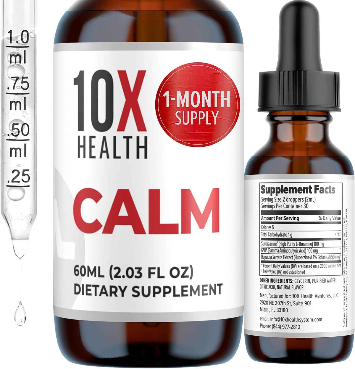 10X Health Calm Drops - 100mg, 2.03 Fl Oz - Gaba Supplements: 100mg L-Theanine, Calm & Stress Support, Natural Flavor, 2.03 Fl Oz