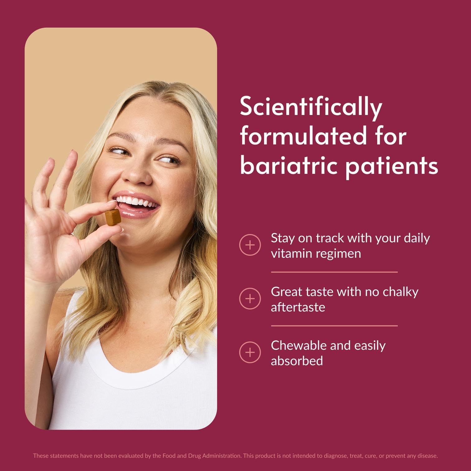 Bariatric Advantage Multi Chewy Bite - Soft Chew Multivitamin for Bariatric Surgery Patients - Chewable Multivitamin with Folic Acid, Vitamin D3 & More - Assorted Fruit Flavor - 60 Count