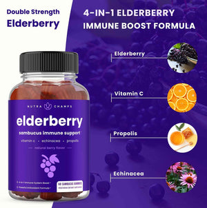 NutraChamps Elderberry Gummies with Vitamin C, Propolis & Echinacea - Immune System Support Gummy Vitamins for Adults & Kids - Max Strength 200mg Sambucus Antioxidant