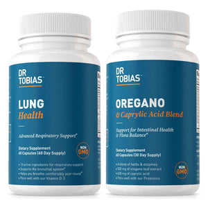 Dr. Tobias Lung Health and Oregano & Caprylic Acid Blend, Supports Lung Cleanse & Detox, Intestinal Health, Immune Support with Prebiotics & Herbs for Women & Men