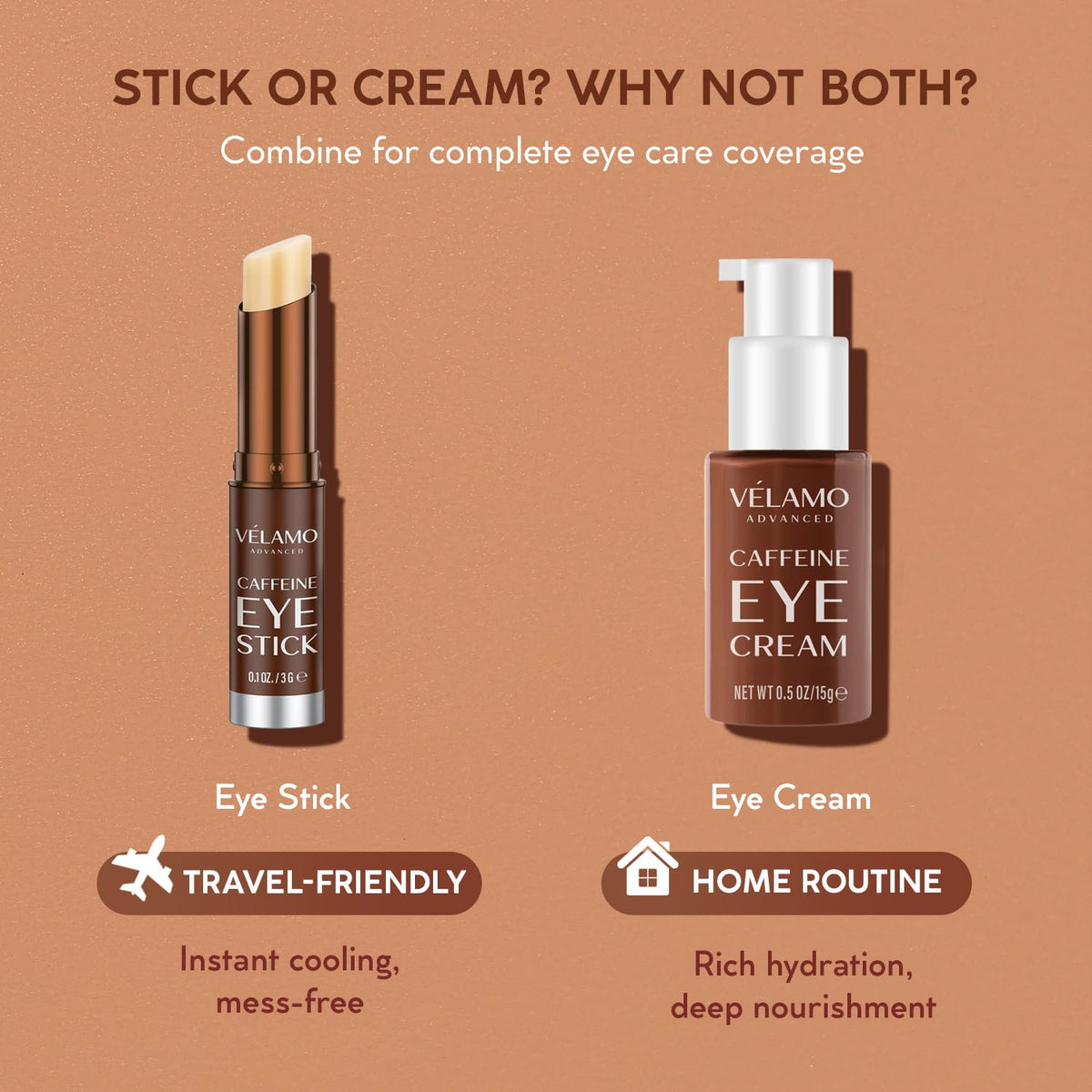VELAMO Advanced Caffeine Eye Stick – Energizing & Hydrating Under Eye Balm for Dark Circles & Puffiness (2 Pcs)
