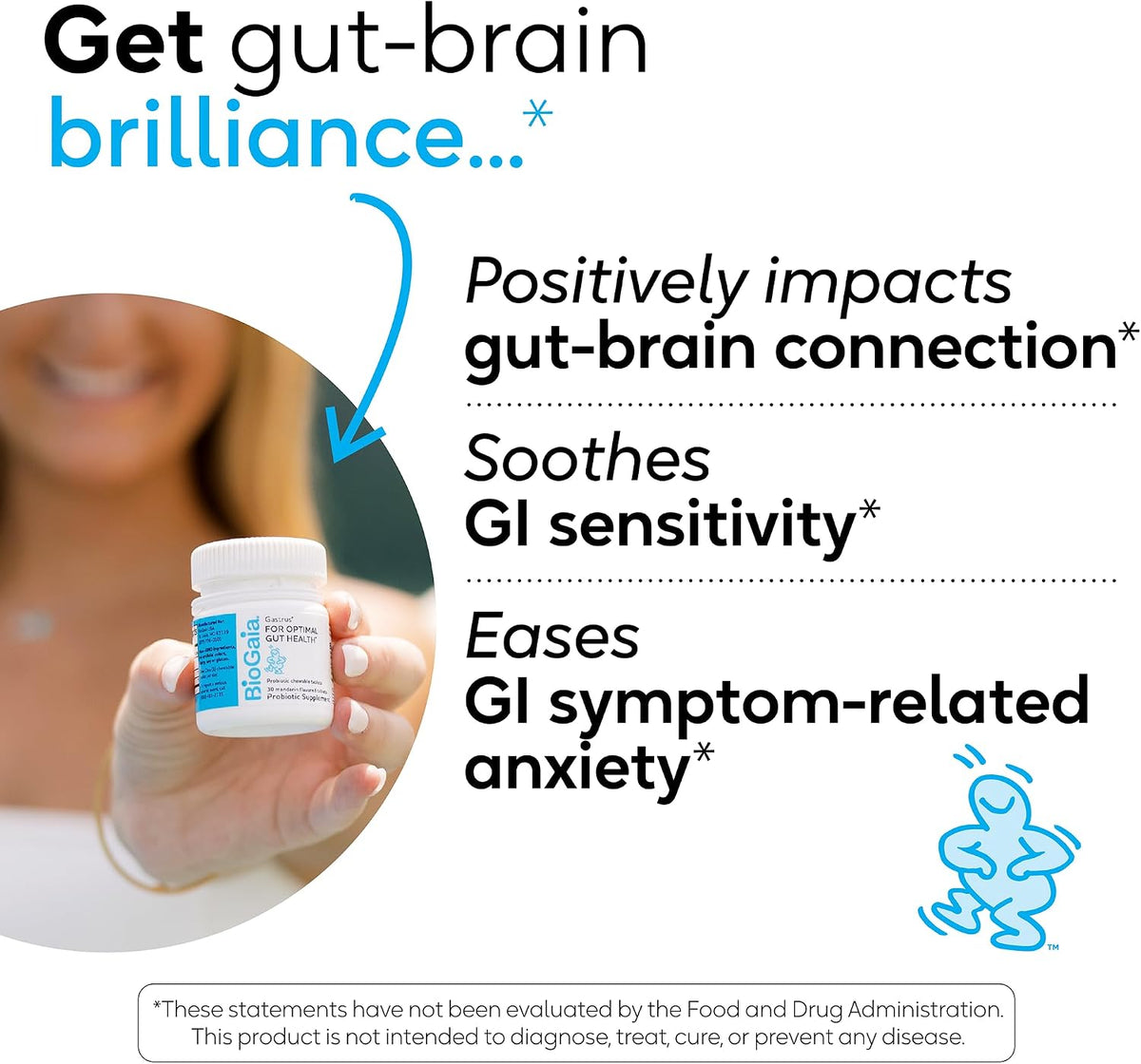 BioGaia Gastrus L reuteri Probiotic - 35 Years of Clinical Gut Research - L reuteri 6475 + 17938 Probiotics - Ease Gut Discomfort, Gas & Bloating - Promotes a Healthy Gut & Microbiome - 30 Chewables