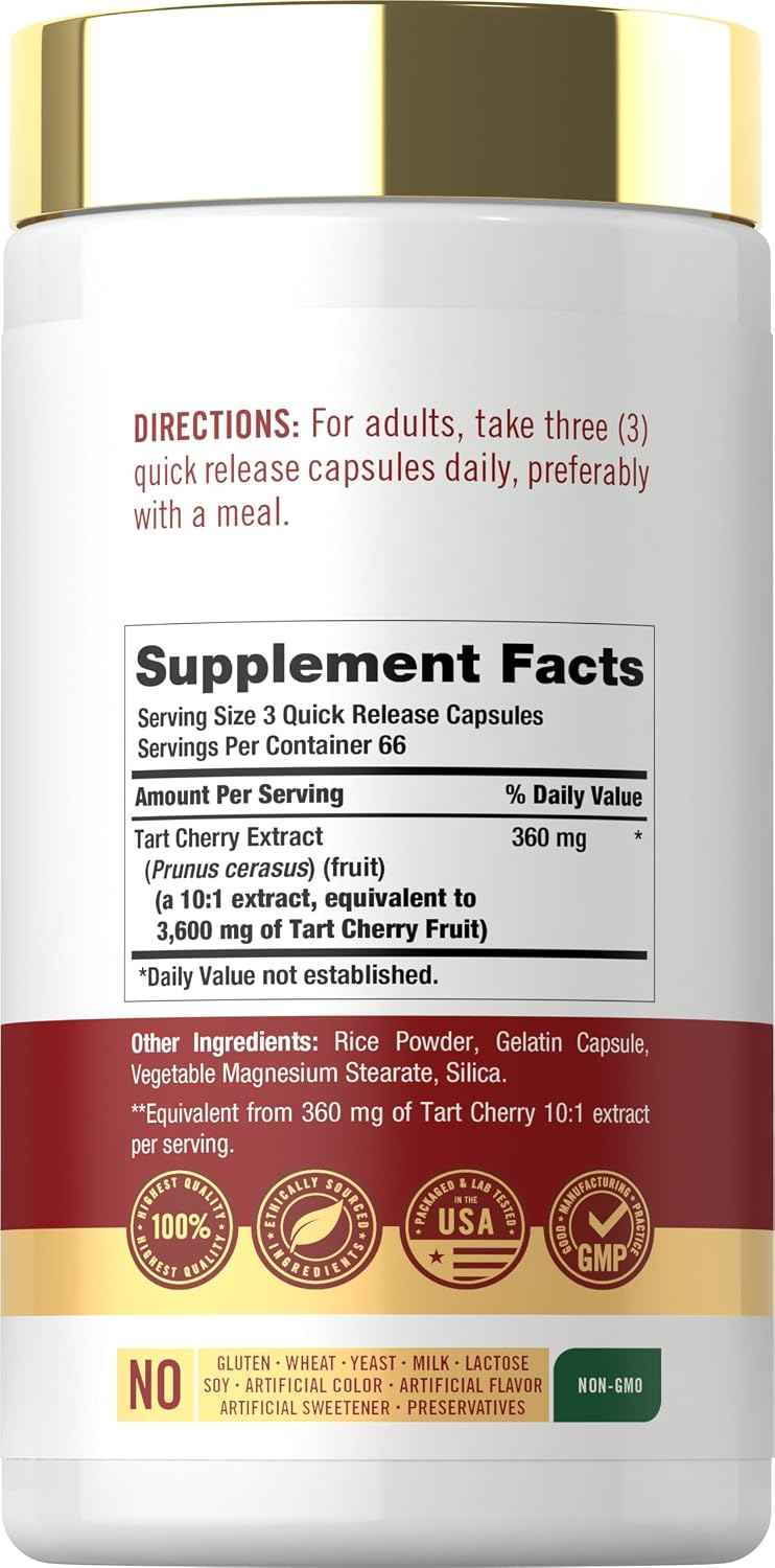 Carlyle Tart Cherry Extract Capsules - 200 Count - Non-GMO and Gluten Free Formula - Traditional Herb Supplement