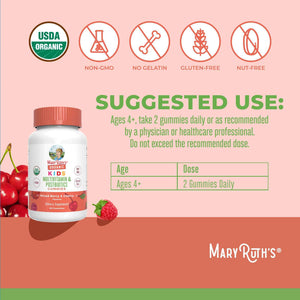 MARYRUTH'S Kids Vitamins USDA Organic - Multivitamin Gummies + Postbiotics for Ages 4+ - Multivitamin for Kids with Lactobacillus Rhamnosus - Children’s Vitamins - Vegan - Non-GMO - 60 Count