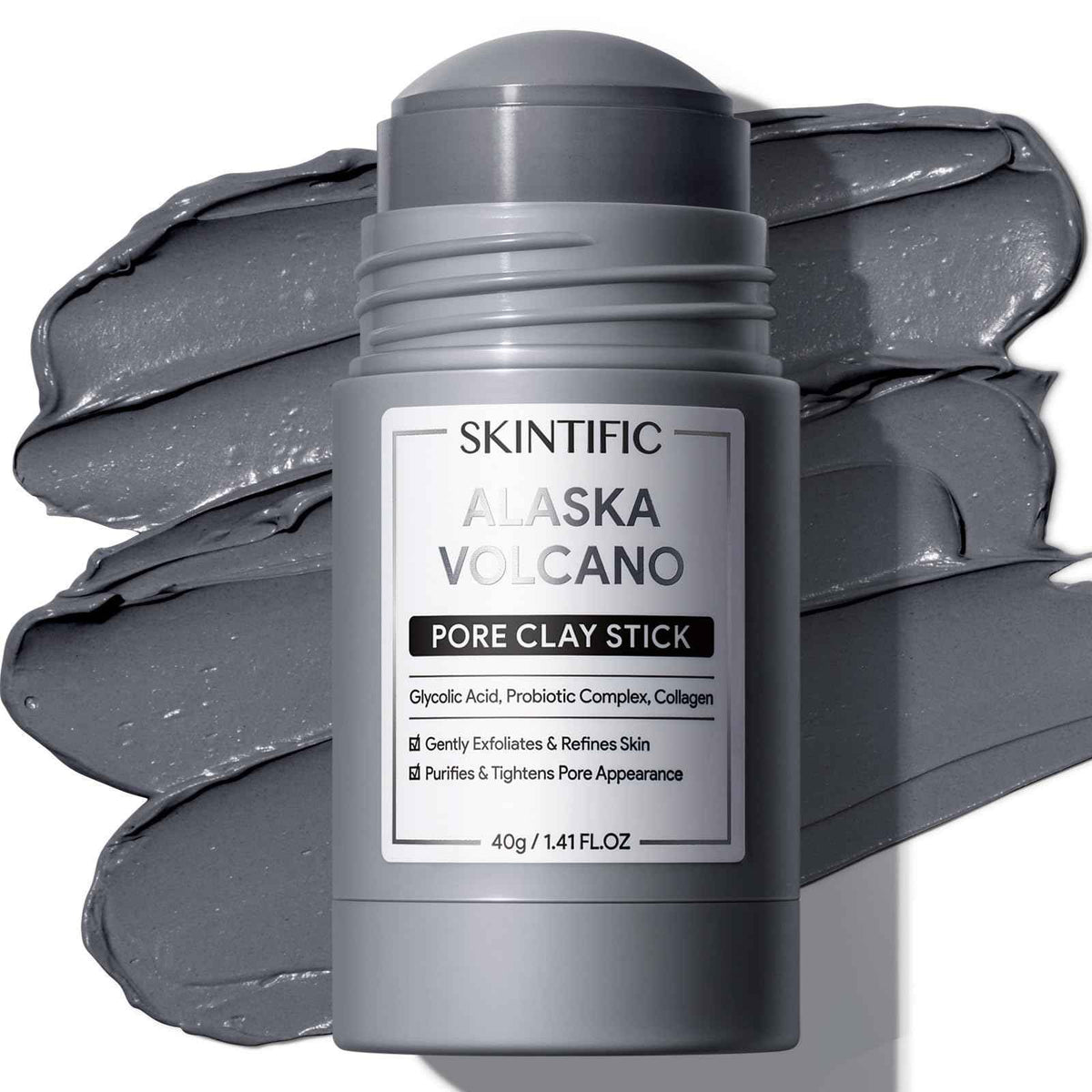 SKINTIFIC Deep Pore Cleansing Blackhead Remover Face Mask Stick, Mud Mask with Natural Alaska Volcano Clay, Gentle Exfoliating, Smoothing Skin