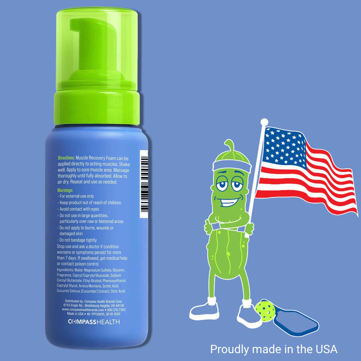 PickleBalm Pickleball Post-Game Foam Muscle Cramp Relief and Relaxer with Magnesium Sulphate, Arnica & Cucumber Extract for Pain and Leg Cramps, Sore Muscle Relief, 7.1oz Bottle