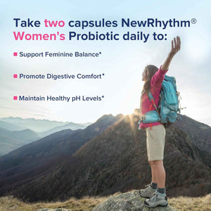 NewRhythm Women's Probiotics 50 Billion + Digestive Enzymes 245 mg Bundle, Gut Harmony Boost & Feminine Wellness, 120 Capsules Total (Pack of 2)