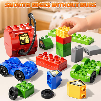 XINNOVEL Toddlers Car Building Blocks Set, 72 Pcs Large Building Blocks, STEM Construction Toys Include Excavator,Bulldozer,Dump Truck,Road Traffic,Signs,Toys for 3 4 5 4 7 8 Year Old Boys Girls