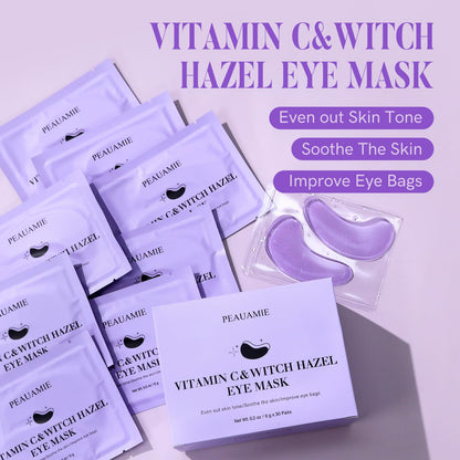 PEAUAMIE Under Eye Patches (30 Pairs) – Brightening Vitamin C & Soothing Witch Hazel Eye Mask for Dark Circles & Puffiness
