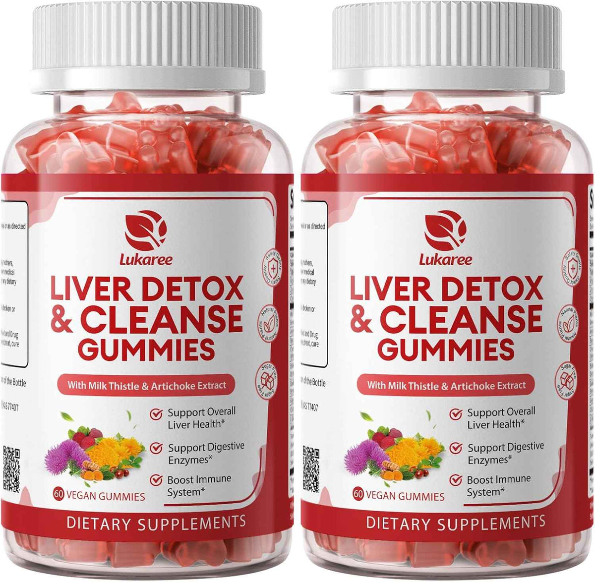 2 Pack Lukaree Liver Cleanse Detox & Repair Gummies w/Artichok & Dandelion - Sugar-Free Milk Thistle Supplement for Digestion & Immunity - Herbal Liver Health Supplement for Men & Women- Vegan, 60 Count
