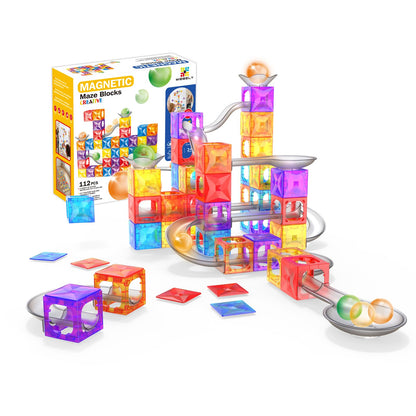 MIEBELY 112PCS Magnetic Marble Run Tiles for Kids Ages 3+
