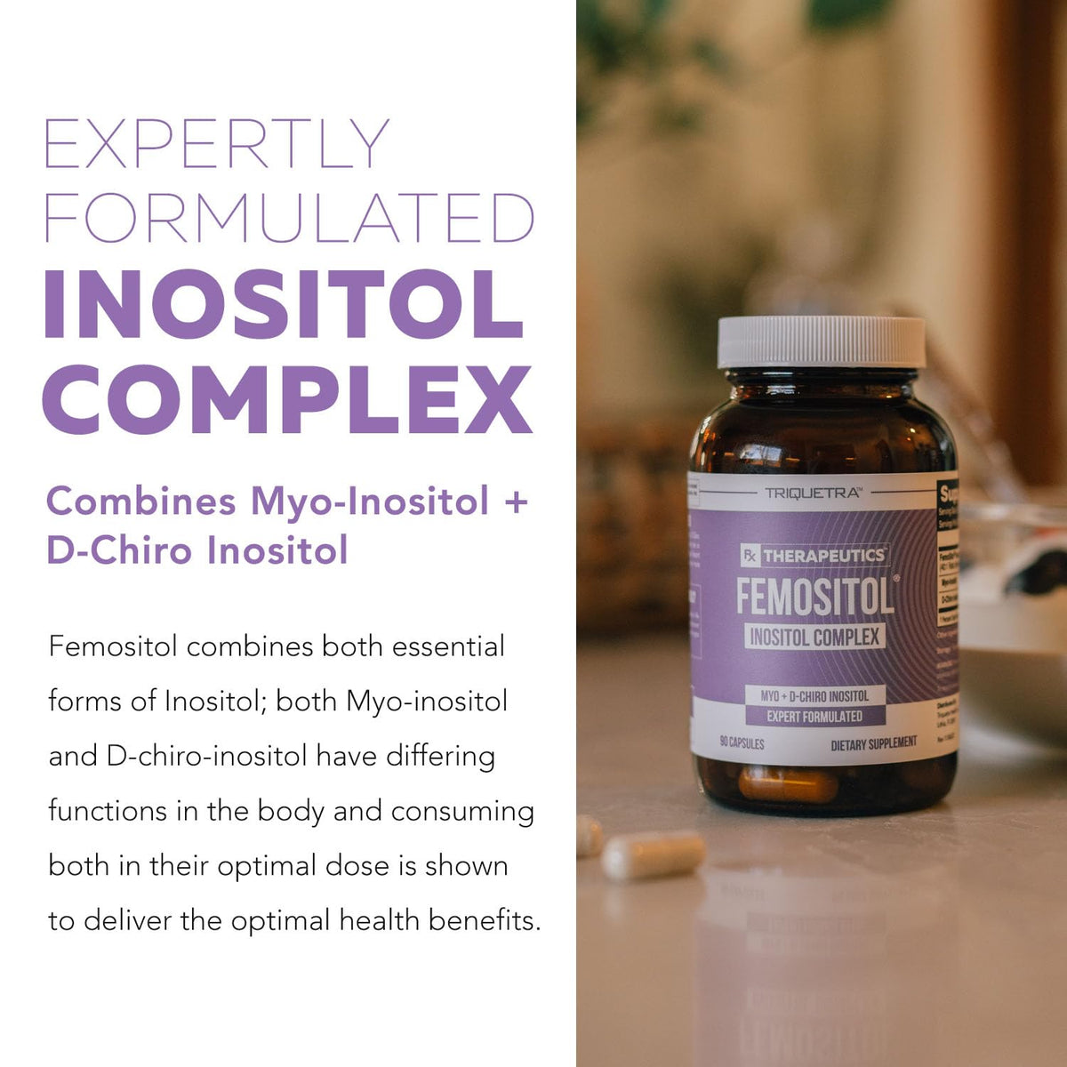 Femositol Myo-Inositol & D-Chiro Inositol Complex Supplement - Clinically Validated 40:1 Ratio (Vitamin B8) - Hormonal Balance & Healthy Ovarian Function Support (90 Capsules - 30 Servings)