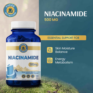 Vykee Nutrition Niacinamide Capsules - Vitamin B3 Supplement for Skin Wellness Cellular Energy and Metabolic Support - Vegan, Non-GMO Gluten Free