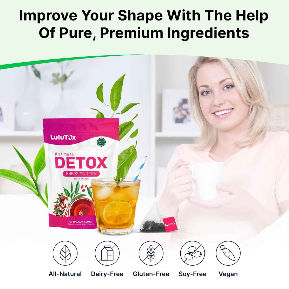 Lulutox Herbal Tea Bundle - Chamomile Lavender Herbal Tea (28 Tea Bags) & Peach Herbal Tea (84 Servings) - Caffeine-Free Herbal Tea Variety Pack
