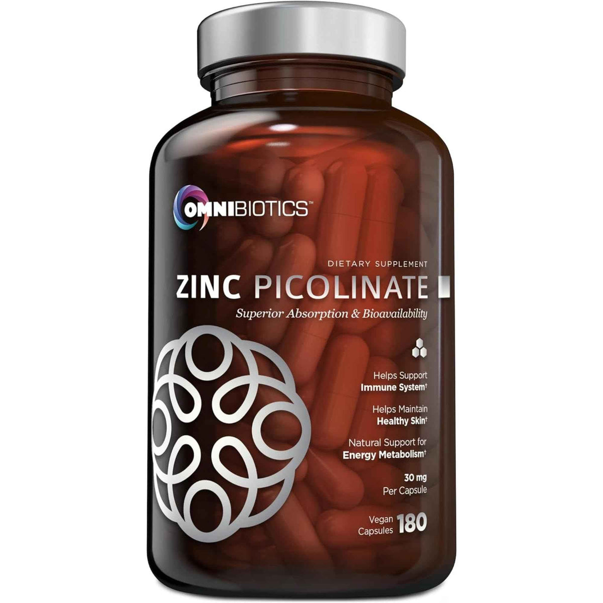 OmniBiotics Zinc Picolinate 30mg Supplement - High Absorption Zinc for Immune System, Healthy Skin, and Energy Support - 180 Vegan Capsules