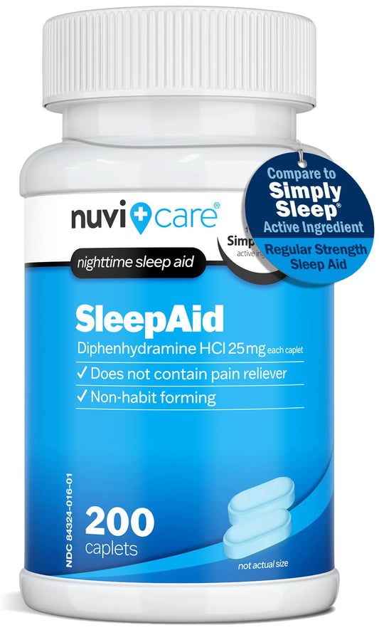 NUVICARE Diphenhydramine 25mg Nighttime Sleep Aid, 200 Caplets