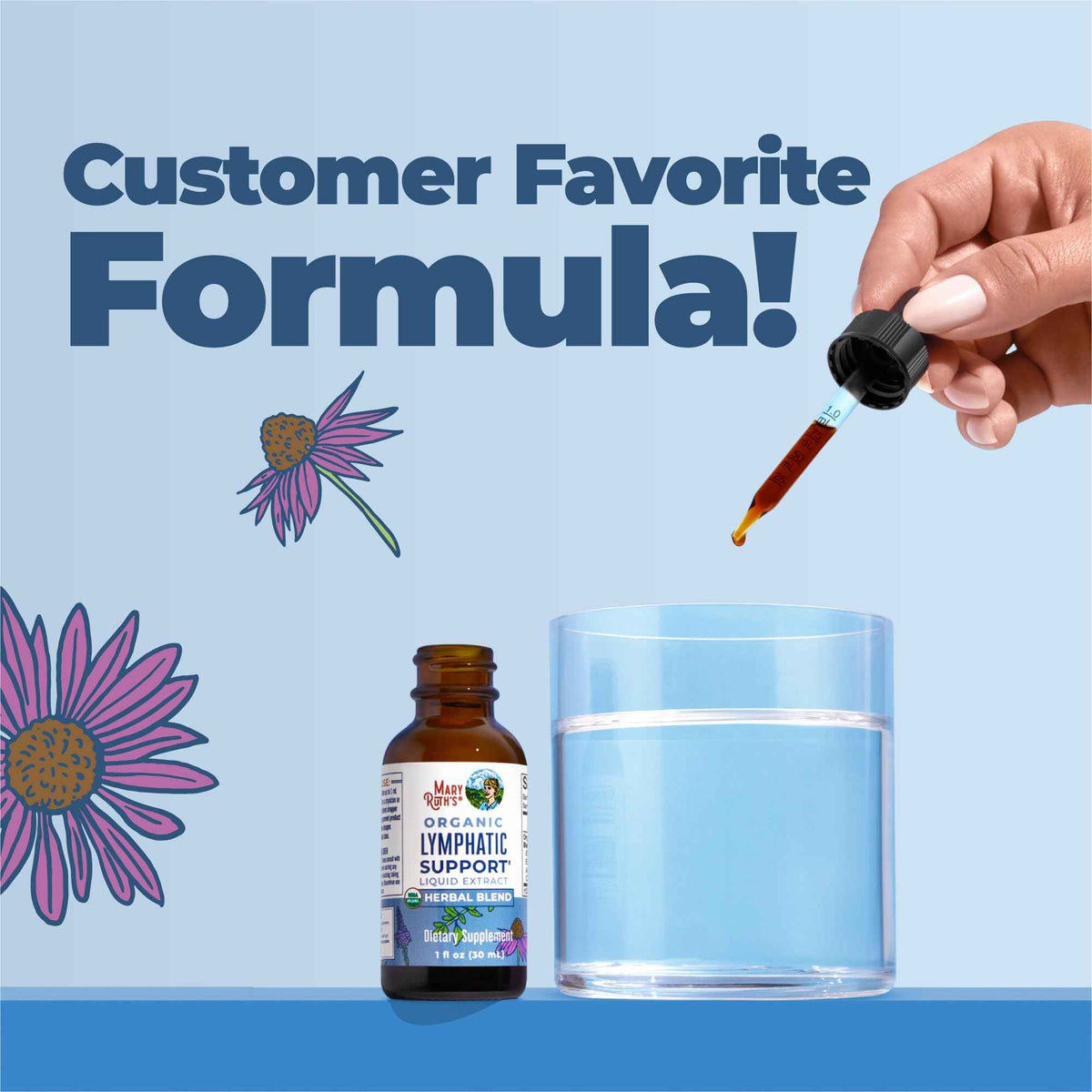 MARYRUTH'S Lymphatic Support Liquid Drops USDA Organic - Herbal Blend with Echinacea & Elderberry - Blue Vervain - Vegan - Alcohol-Free - Non-GMO - 30 Servings