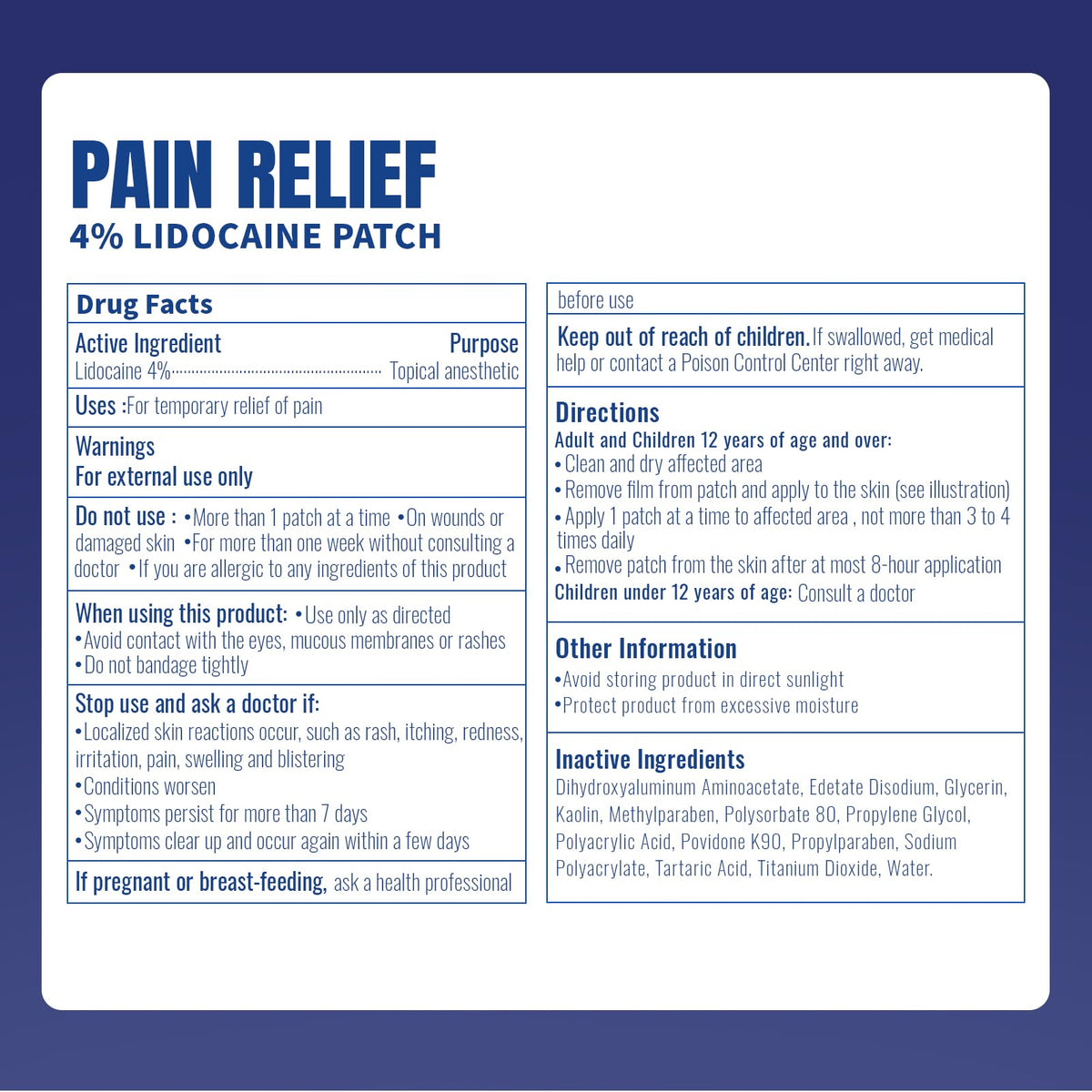ZEEY 4% Lidocaine Pain Relief Patches, Maximum Strength OTC, for Back, Knee, Neck, Shoulders, Joints, Muscle Soreness, Fast Acting, Topical Anesthetic, Large Gel Patch, 5.5" x 3.94", 40 Count